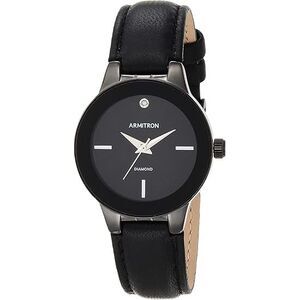 Armitron Black Leather Calfskin Dress Ladies Watch